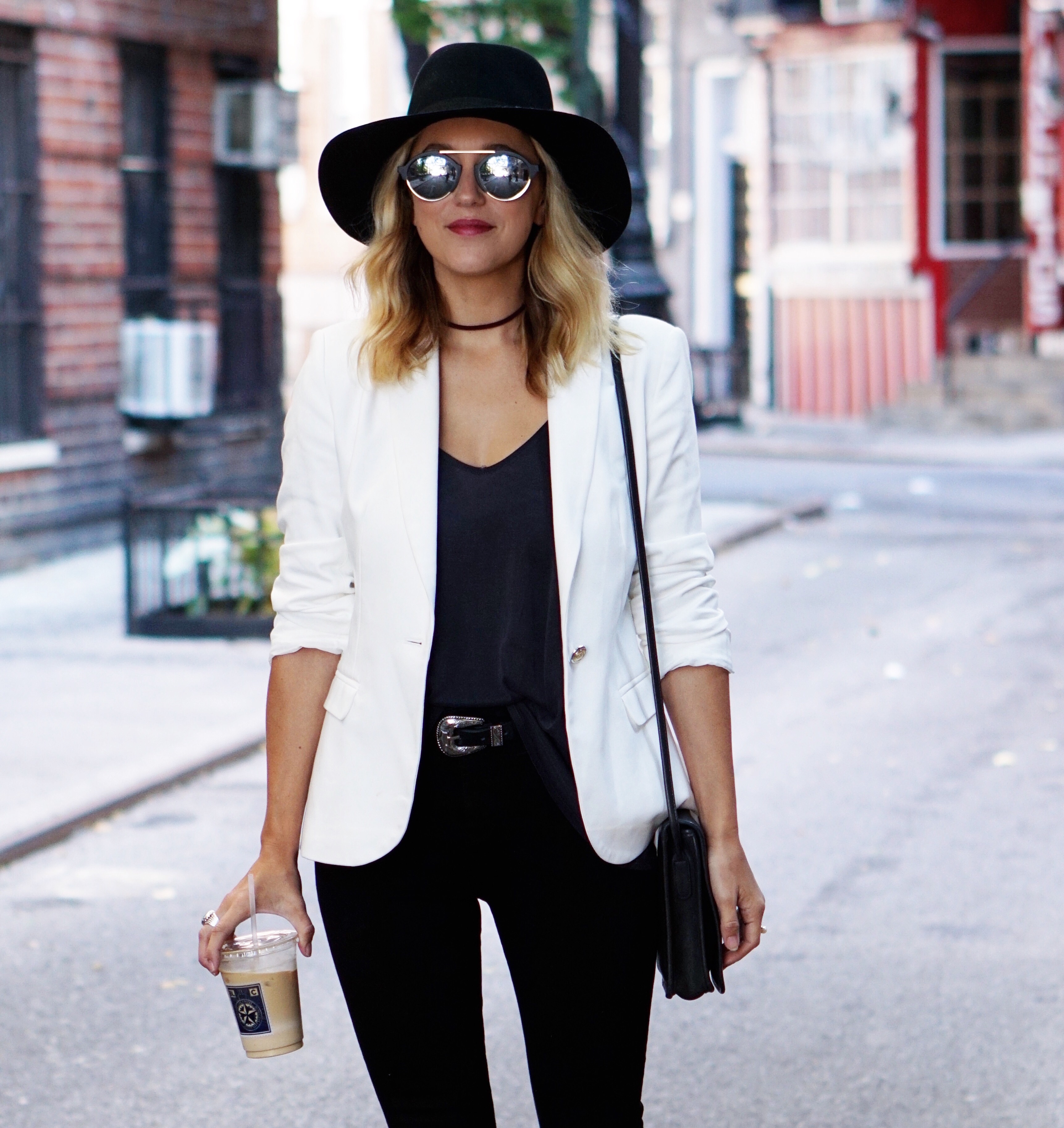 white blazer with jeans